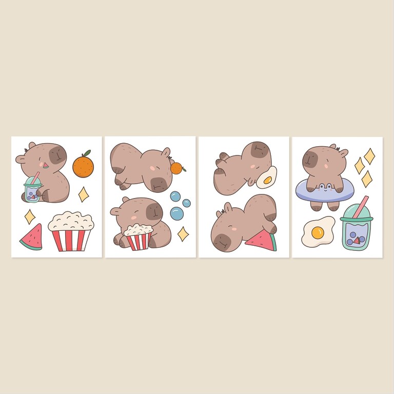 Capybara Wandsticker Set mit Stickerbögen