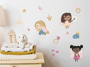 Süße Feen- und Prinzessinnen-Wandsticker im Kinderzimmer
