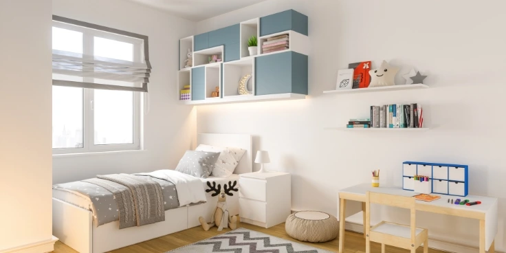 Minimalismus mit kindern einführen – so gelingt der start in ein einfacheres familienleben 3 Modernes, aufgeräumtes kinderzimmer mit bett und schreibtisch
