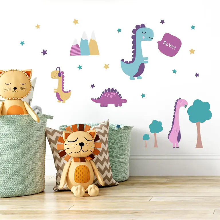 Rosa Dinosaurier Wandsticker im Kinderzimmer