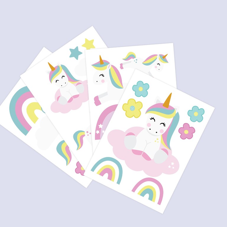 Einhorn Wandsticker Bögen aufgefächert