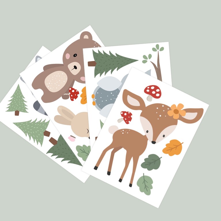 Waldtiere Wandsticker fächerförmig ausgelegt