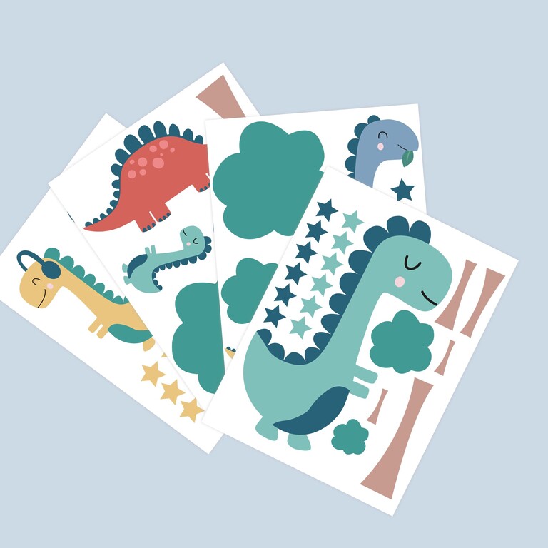 Dinosaurier Wandsticker Bogen fächerförmig ausgelegt
