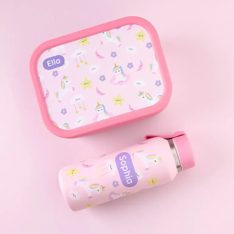 Pausenbrotpaket mit Brotdose und Trinkflasche