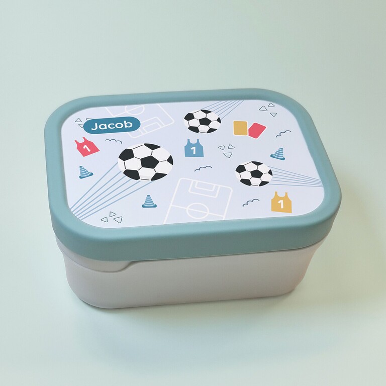 Grüne Brotdose mit Fußball-Design