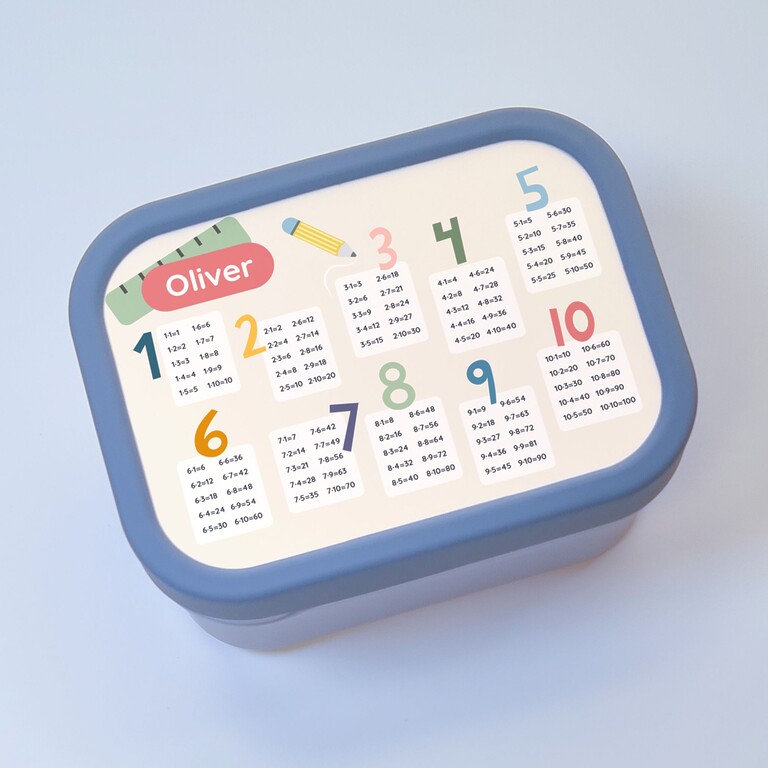 Blaue Brotdose mit Einmaleins