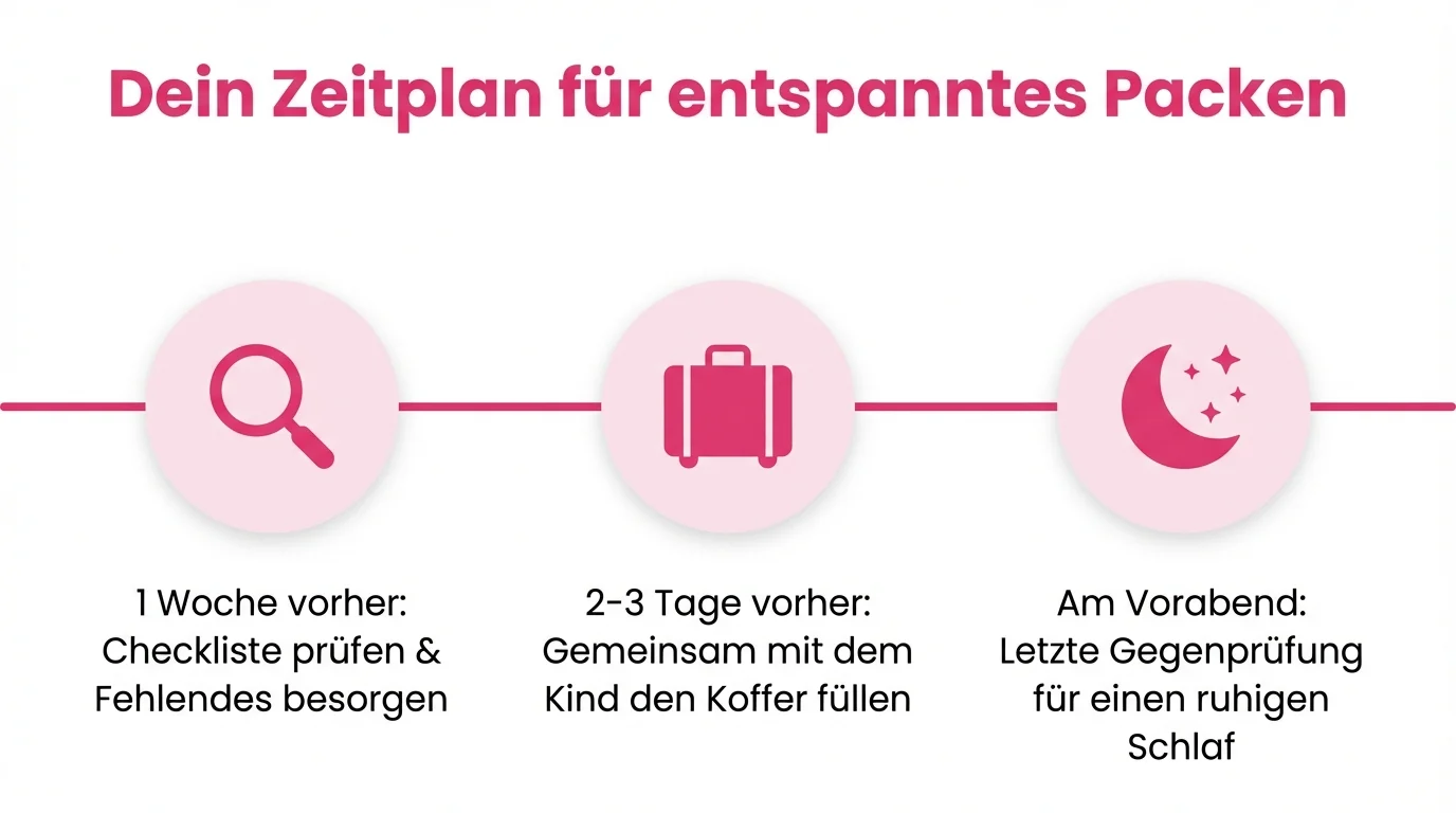 Zeitplan zum packen für die klassenfahrt von einer woche vorher bis zum vorabend