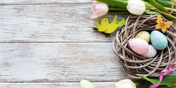 Osternest ideen: kreativ gestalten und sinnvoll befüllen 2 Dekoratives osternest mit bunten eiern und tulpen